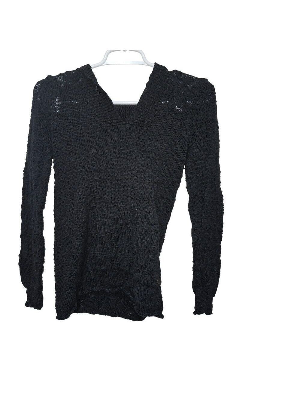 Roxy Medium Black Sheer Open Knit Hoodie Beach Cover Up Y2K